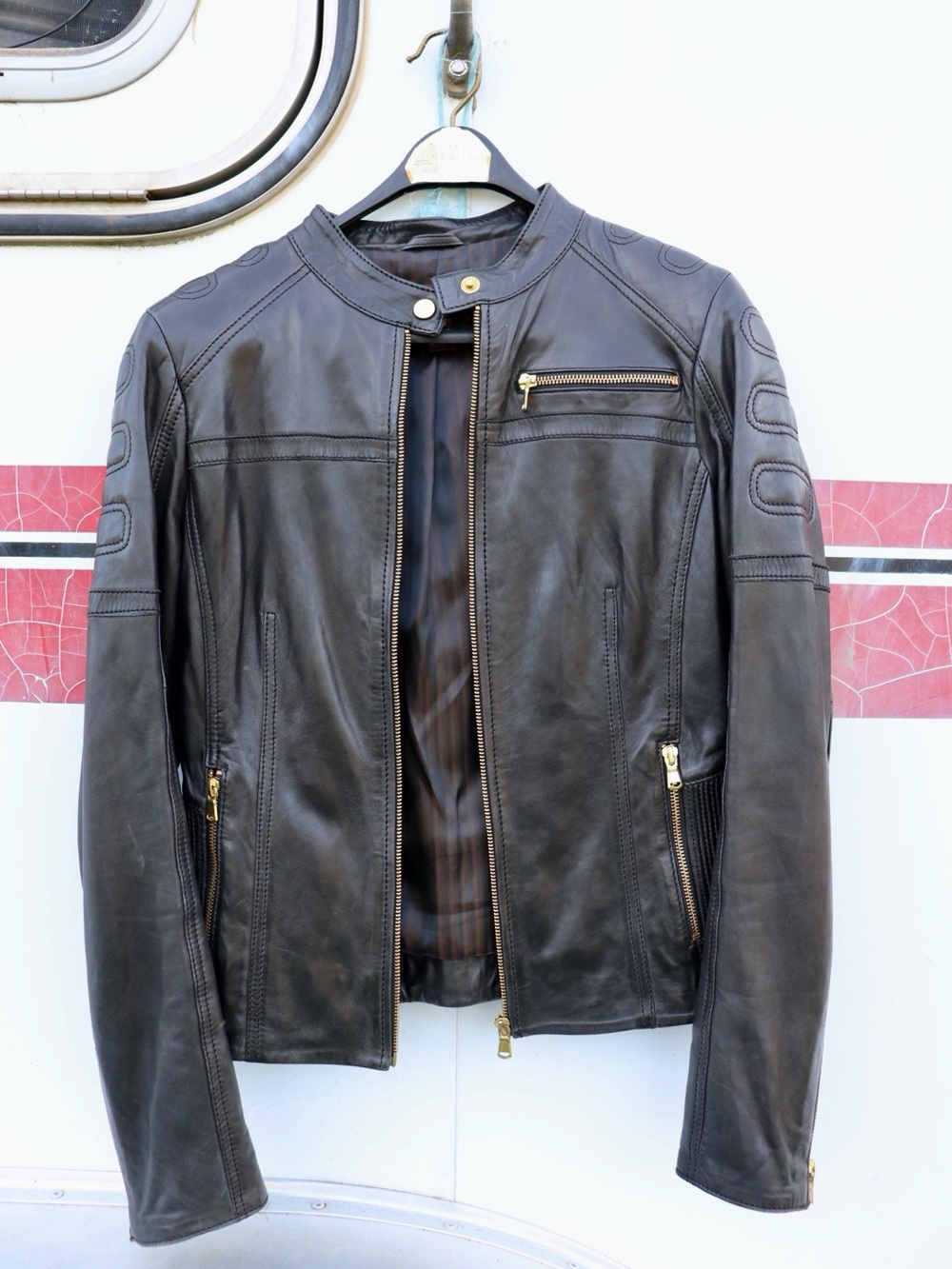 Danier Leather Bomber Jacket with Gold Hardware